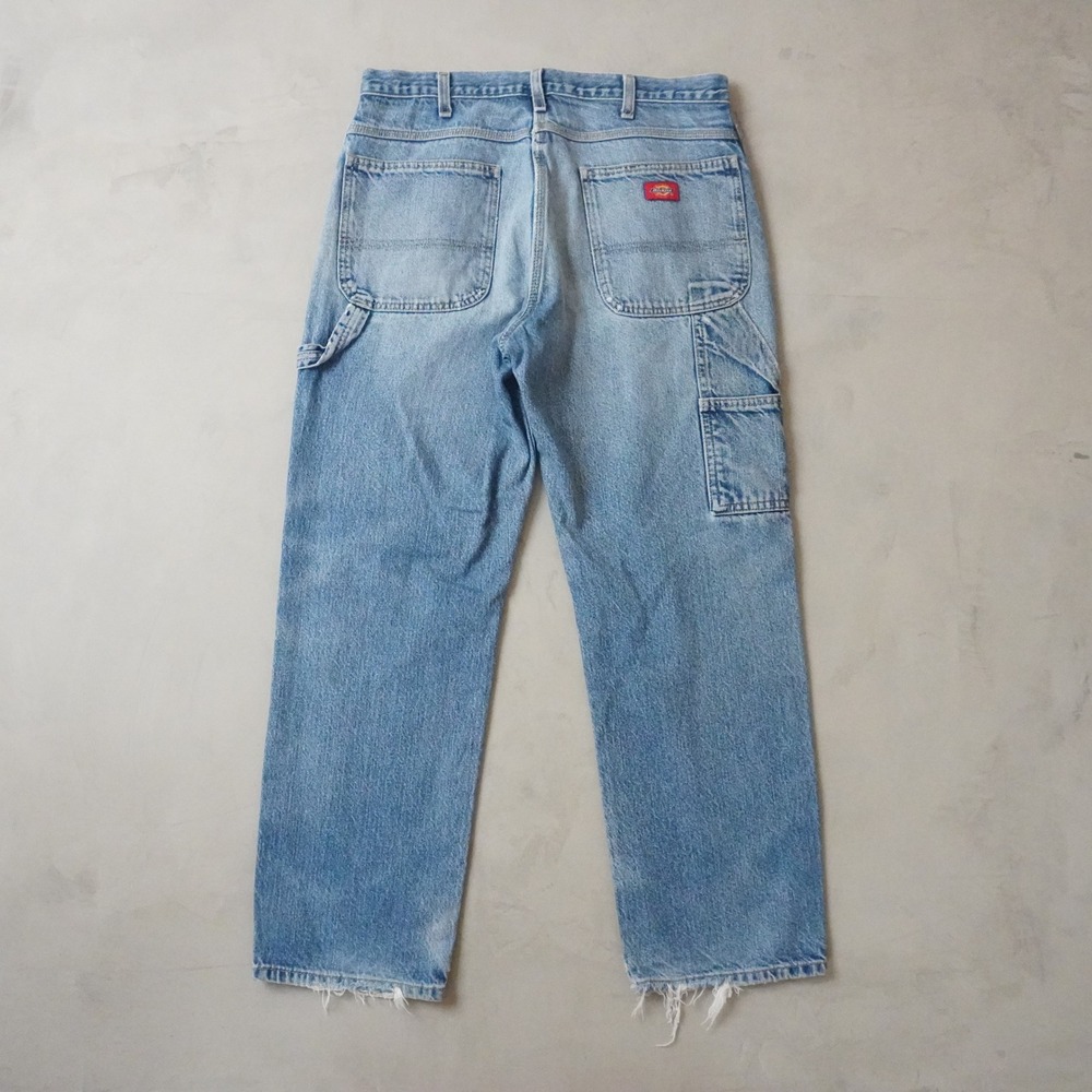 Vintage Dickies Carpenter Jeans 34x30 Mens Blue Light Wash Distressed Workwear